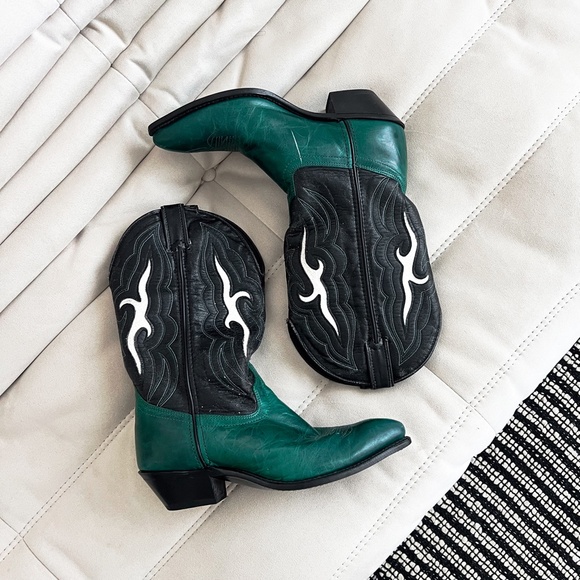 Super Rare Vintage Laredo Green And Black Cowboy Western Boots USA - Picture 2 of 8